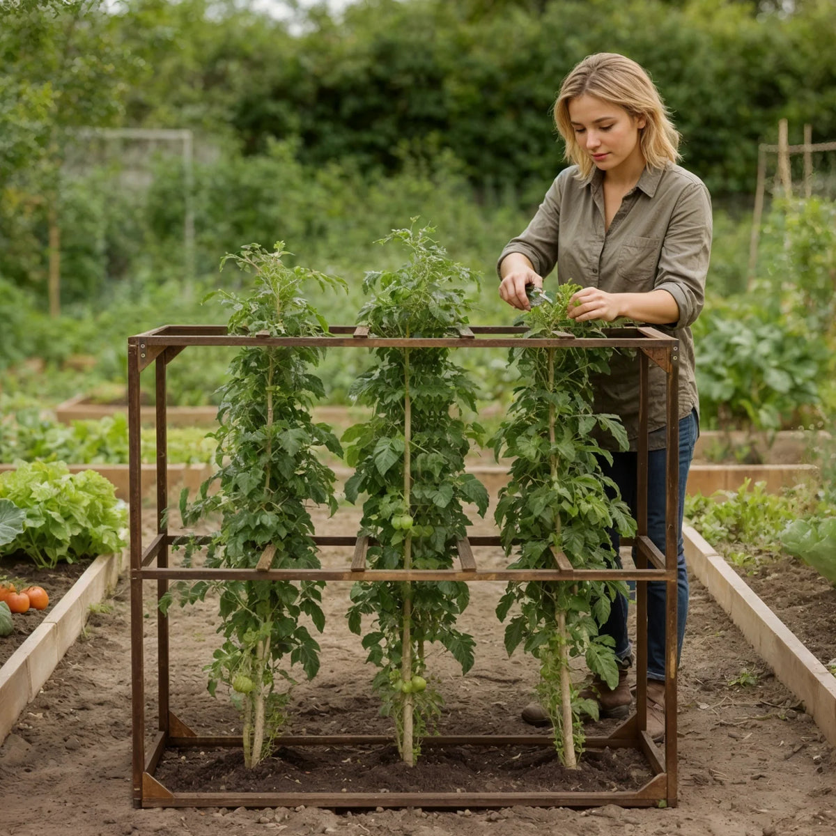 5 Slots Outdoor Wooden Tomato Cranberry Support Trellis Support Frame for for Vegetables Cranberry Cage