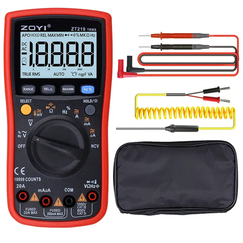 ZOYI Digital Multimeter ZT-219, all-function 4.5-digit true RMS high-precision multimeter with full-range burn-out protection.