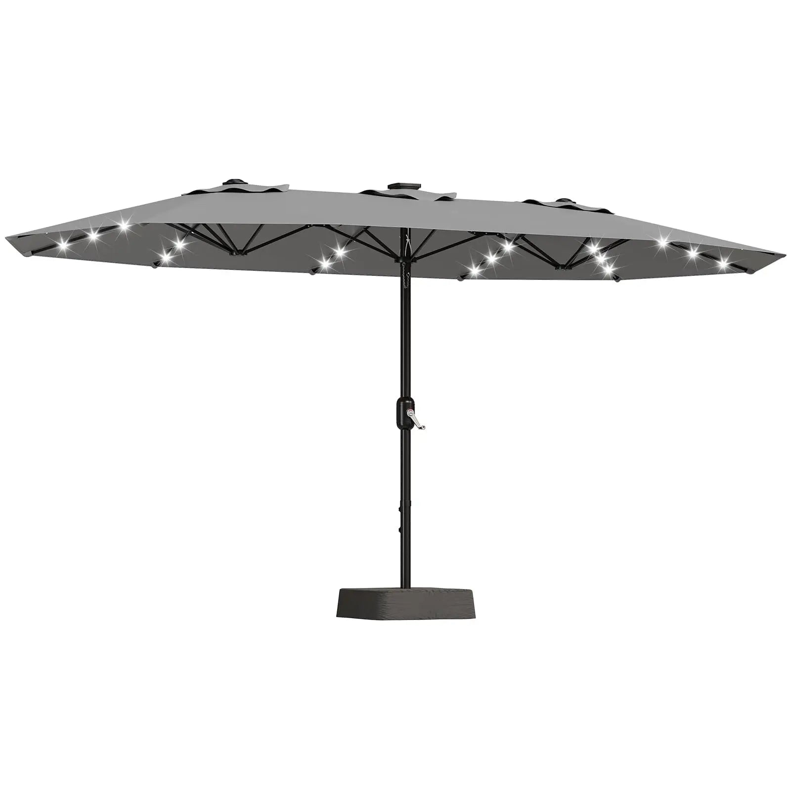 15Ft Outdoor Patio Umbrella, Umbrella With Solar LED Lights & Base, Large Rectangle Sunshade W/Crank Handle, UV Protection For Pool/Lawn