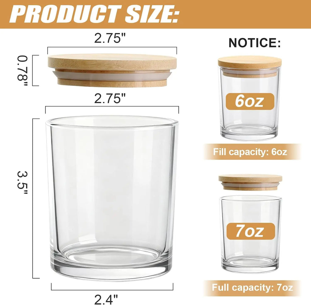 7oz Glass Candle Jars, 36-Pack Candles Jars for Making Candles, Empty Thick Glass Wide-Mouth Jars with Bamboo Lids & Wick Kits, Candle Containers Bulk - Clear