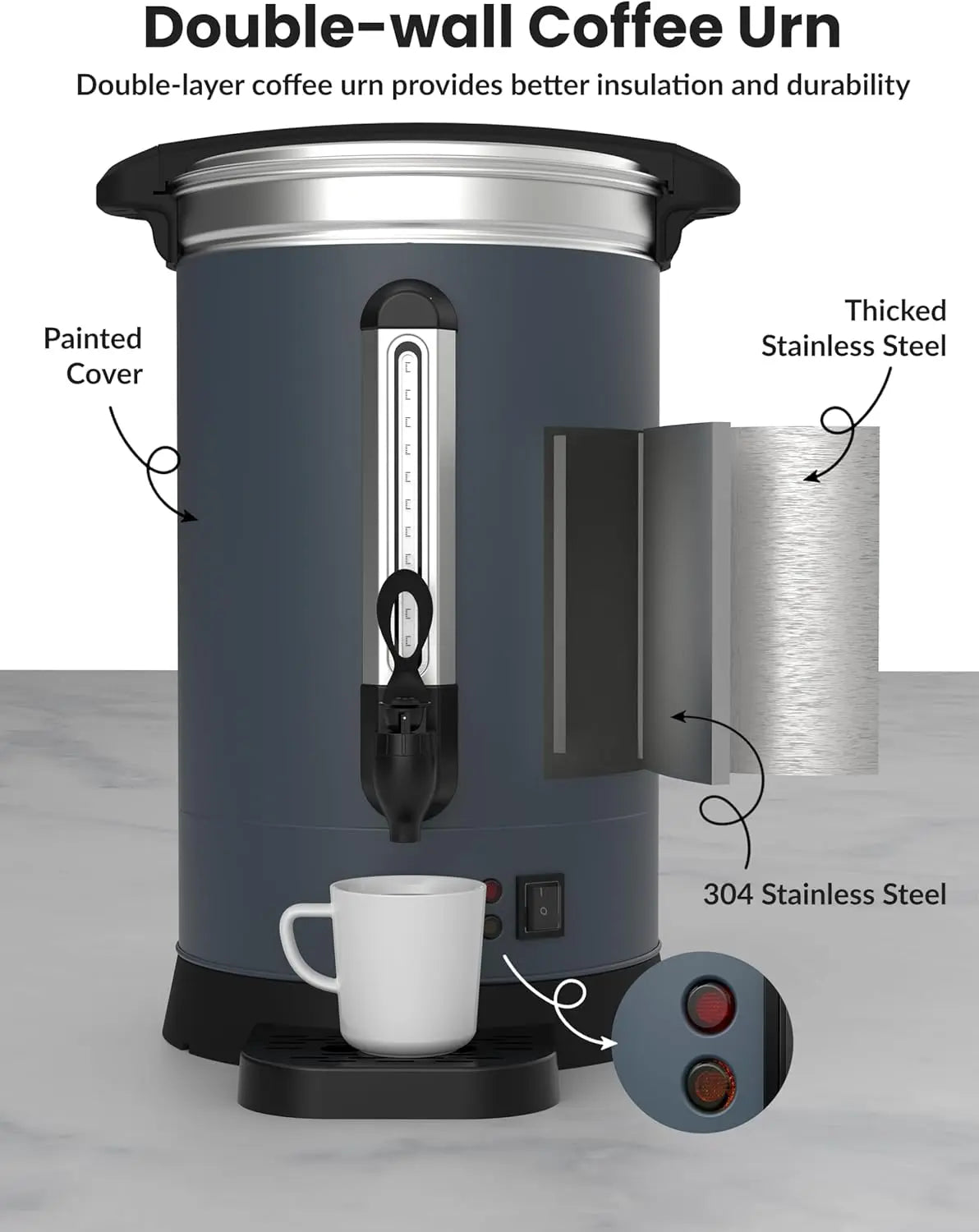 Outlane 12L, 14L or 18L Coffee Urn Commercial Coffee Maker, Hot Water Urn - Large Coffee Maker With Double-Wall Stainless Steel, Quick Brew, Stays Hot for Tea & Beverage at Events & Catering