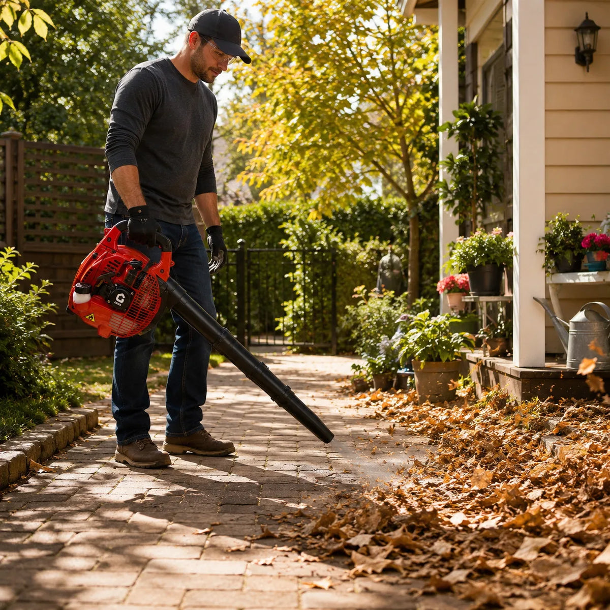 28CC Gas Leaf Blower Handheld 2 Stroke Engine 490CFM 280MPH High Airflow Lightweight Lawn Blower for Yard Garden Driveway Patio Debris Cleaning