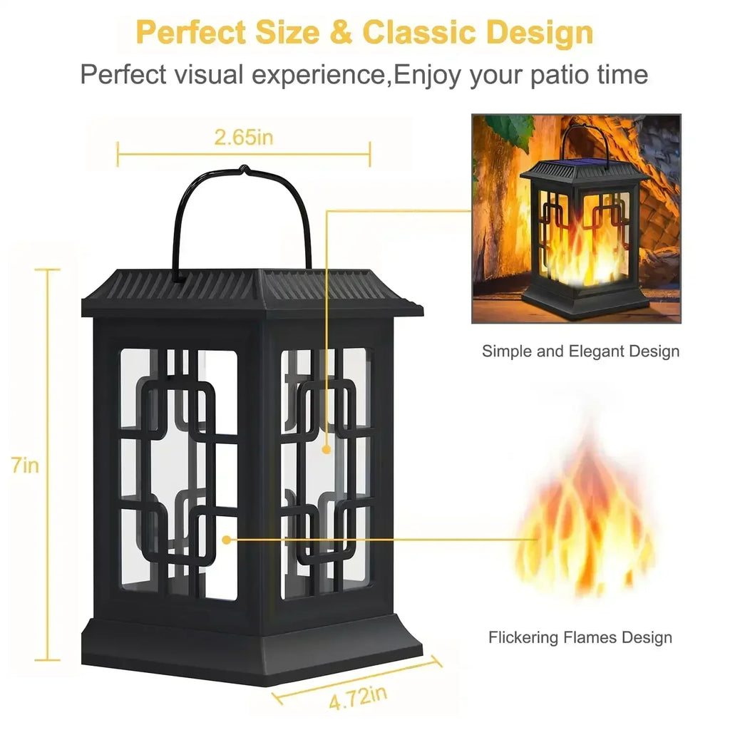 Hanging Solar Light, Flickering Flame Lantern, LED, Waterproof, Hanging, 2 Pack