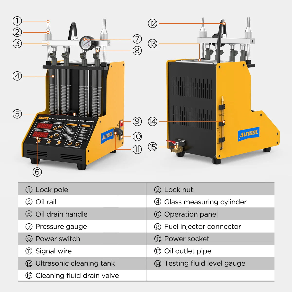 AUTOOL CT150 Ultrasonic Fuel Injector Cleaner & Tester Machine,4‑Cylinder Simultaneous Test & Clean,28KHz,110V with Drain Valve,for Petrol Car Motorcycle Fuel Injector Maintenance