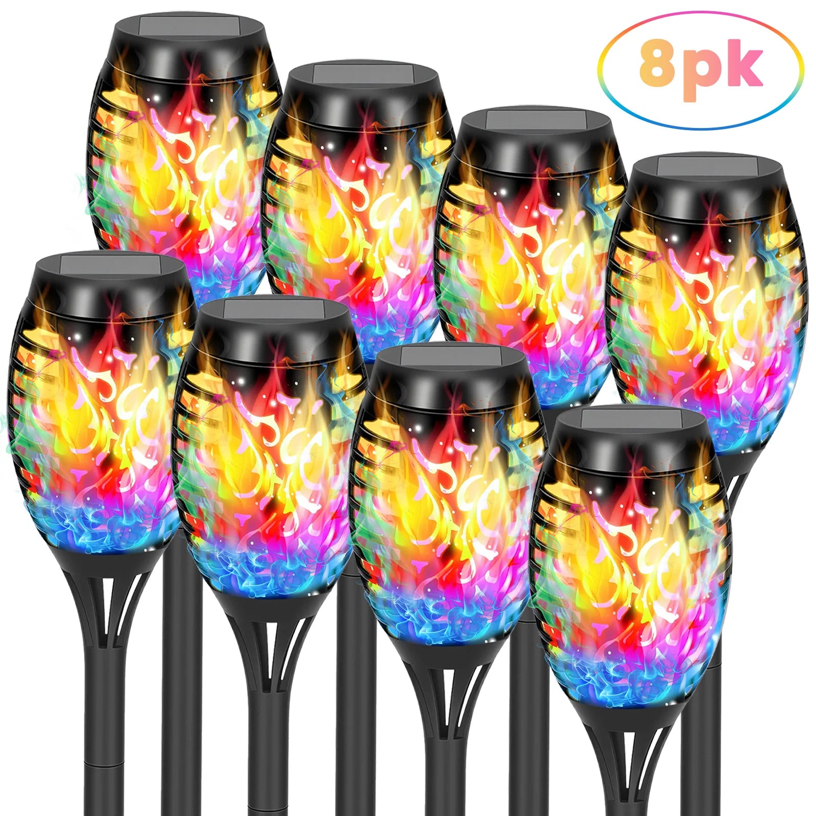 Colorful Torchlights, Solar, LED. 20" Tall, Outdoor, Waterproof, 4/6/8/12 Packs
