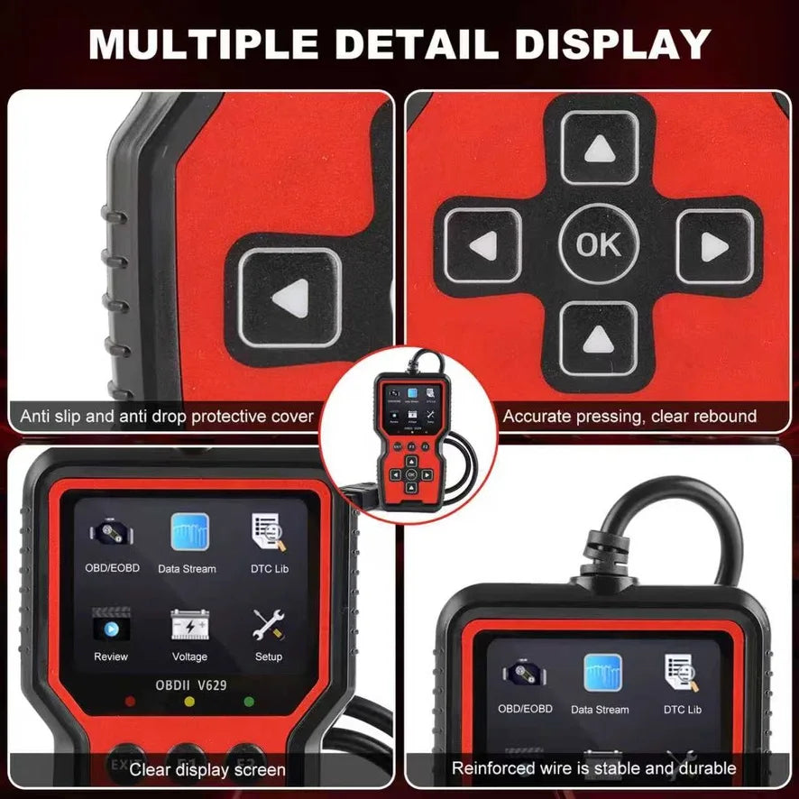 V629 OBD-II Car Fault Code Reader, 12V Gasoline Vehicle Scanner for DIY & Repair Shop, Read & Clear Engine Trouble Codes, View Live Data