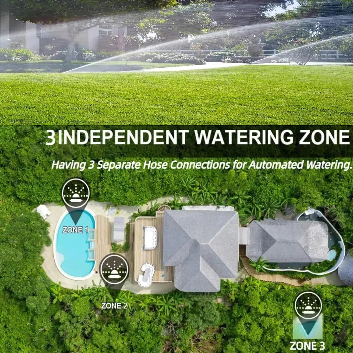 3-Zone Programmable Sprinkler Timer, Automatic Irrigation System with Rain Delay & Manual Watering, Brass Inlet Controller for Garden & Lawn