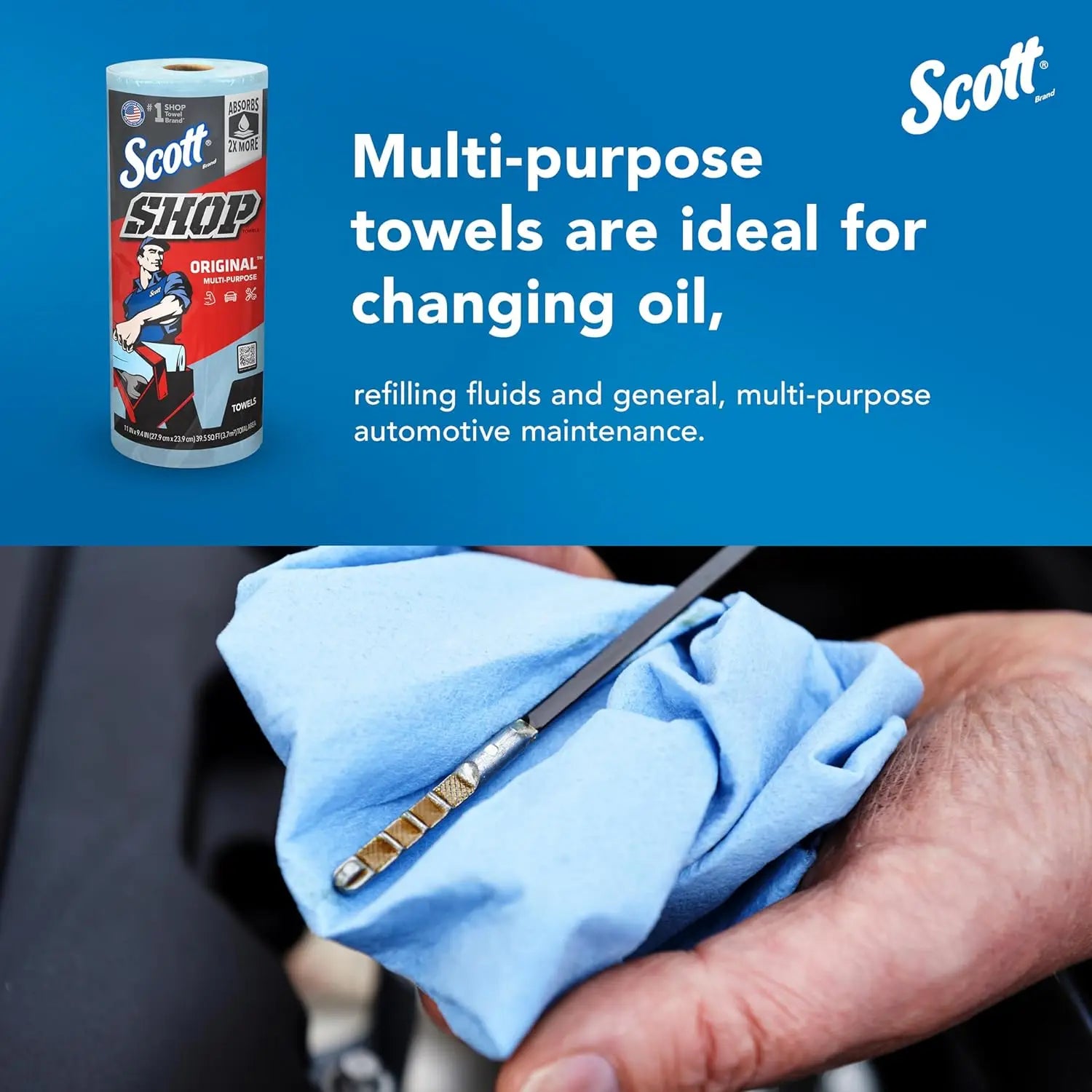 Large Blue Shop Towels, 9.4x11 Inch Cloth-like Paper, 24 Rolls Total with 1440 Sheets for Heavy-Duty Cleaning