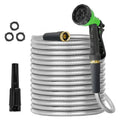 100ft Stainless Steel Water Hose, Brass Fittings, Sprayer Nozzle, No Kink, Rust Proof
