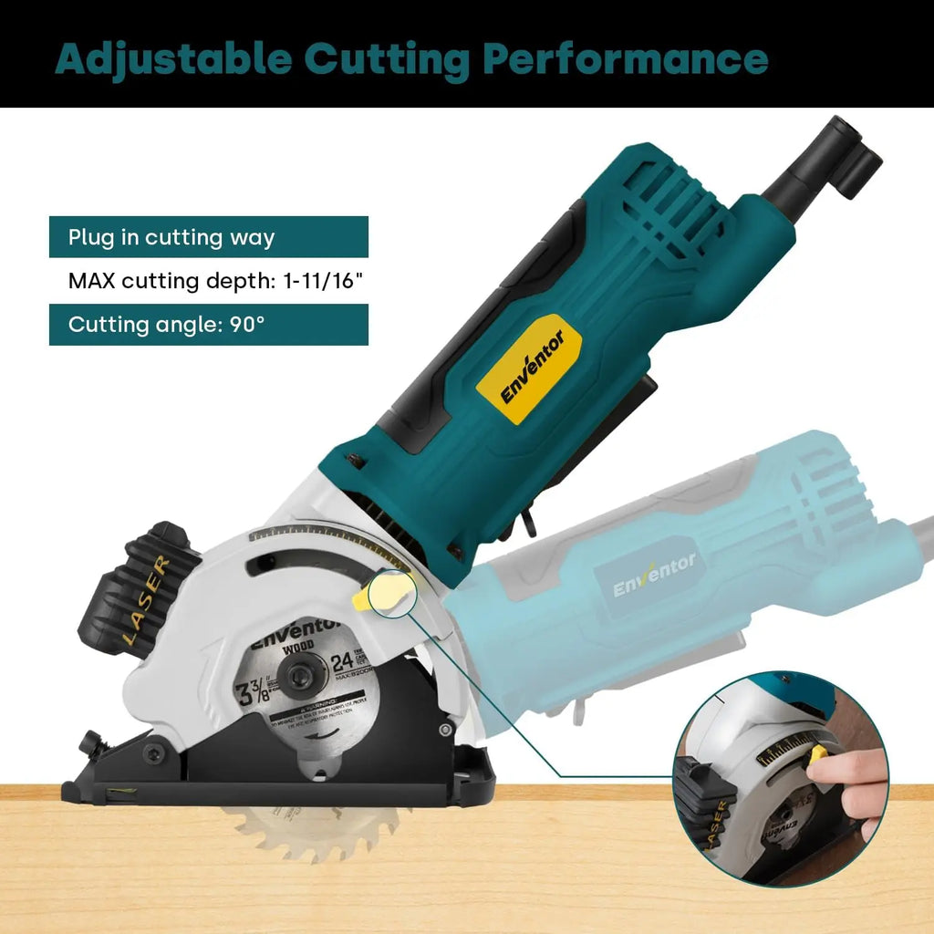Compact Electric Circular Saw, Laser Guide, 4000RPM, 3 Blades