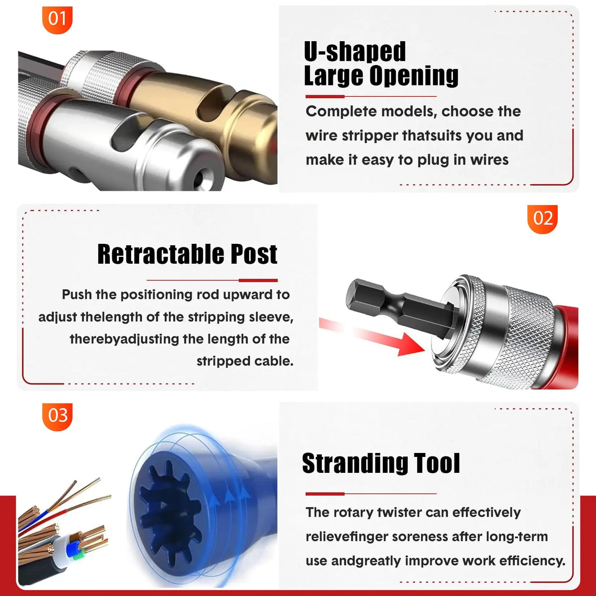 HiMiss 7-Piece Color-Coded AWG Wire Stripper Kit, Drill Bit Set With Tungsten Steel Cutters, Zinc Alloy For Electricians, Jobsite Use