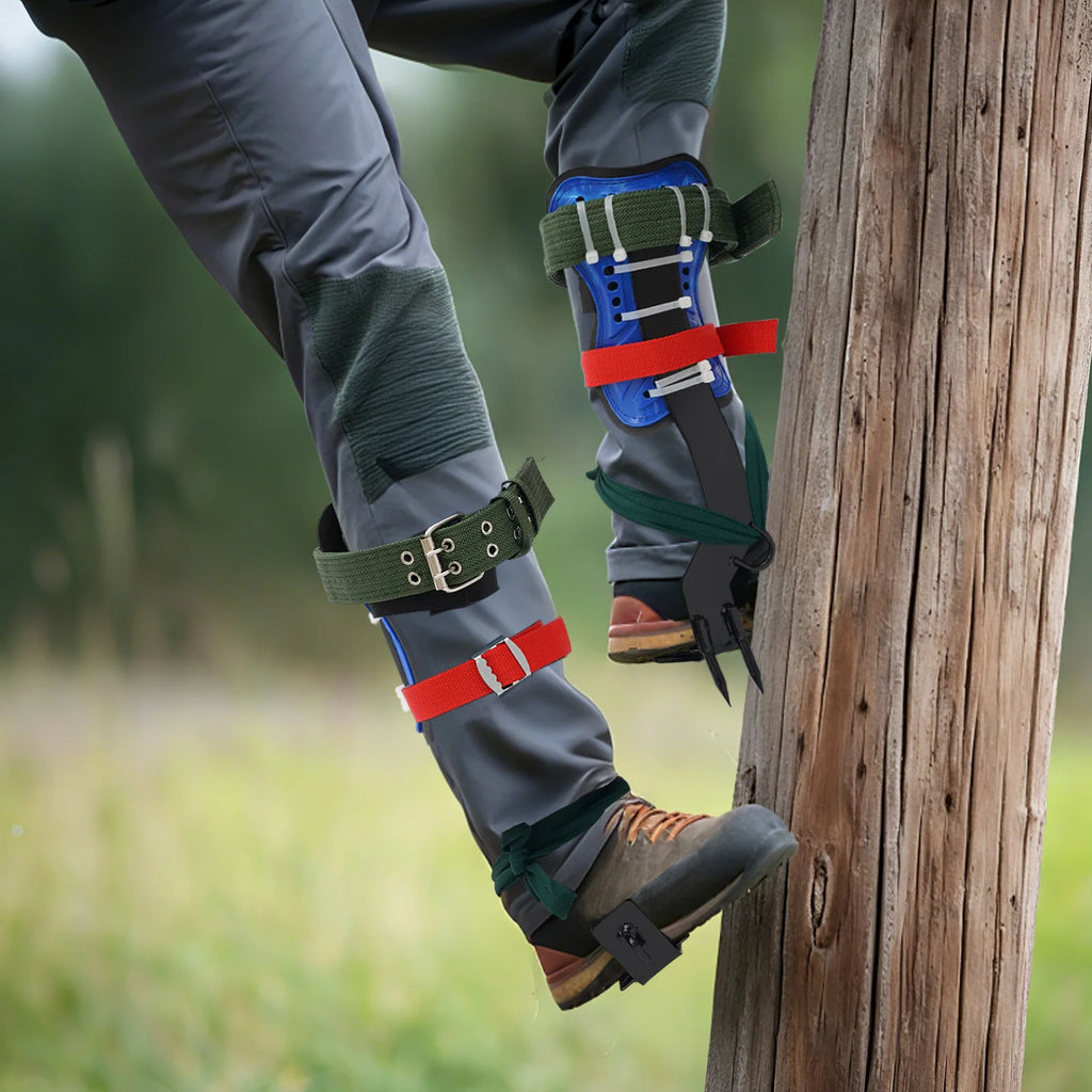 Climbing Spike Set, Tree Climbing Tools with 2 Teeth Anti-Slip Foot Spikes, Adjustable Safety Belt, Rope, Heavy Duty Stainless Steel Spikes, Secure Straps, Arborist Outdoor Gear, For Pruning Hunting Picking