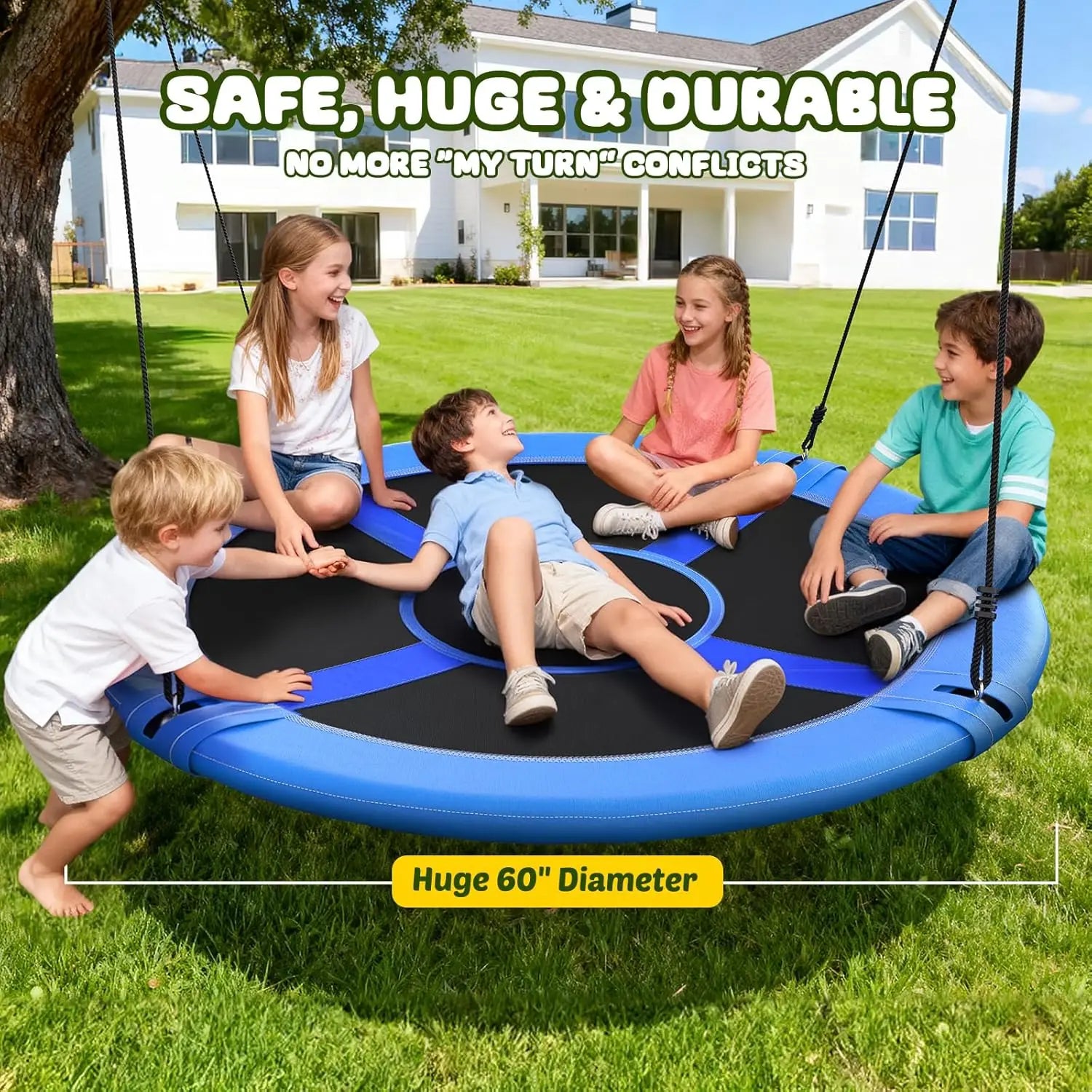 60" Large Saucer Tree Swing for Kids Adults 900D Oxford Waterproof with Hanging Straps