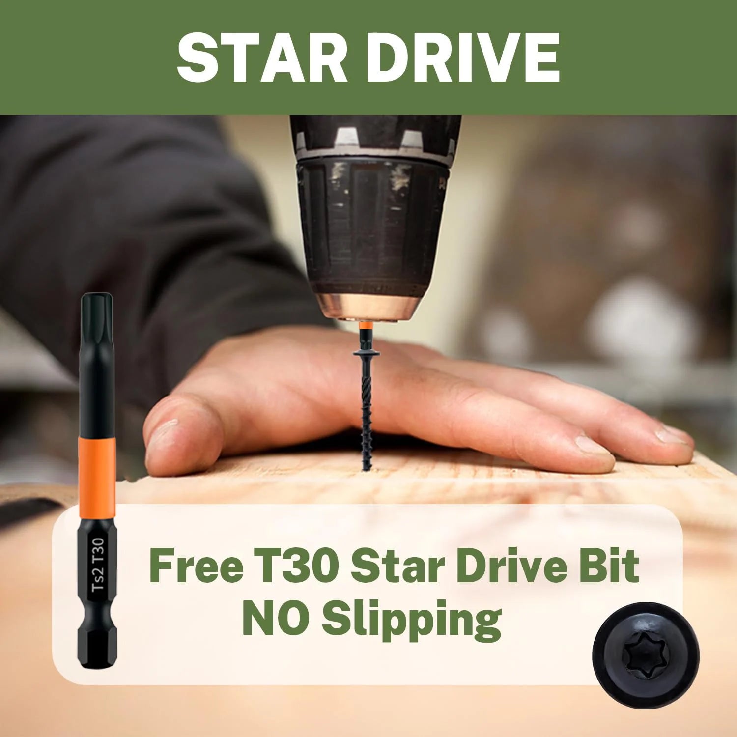 14x3" Black Oxide Wood Screws (70PCS) + T30 Bit