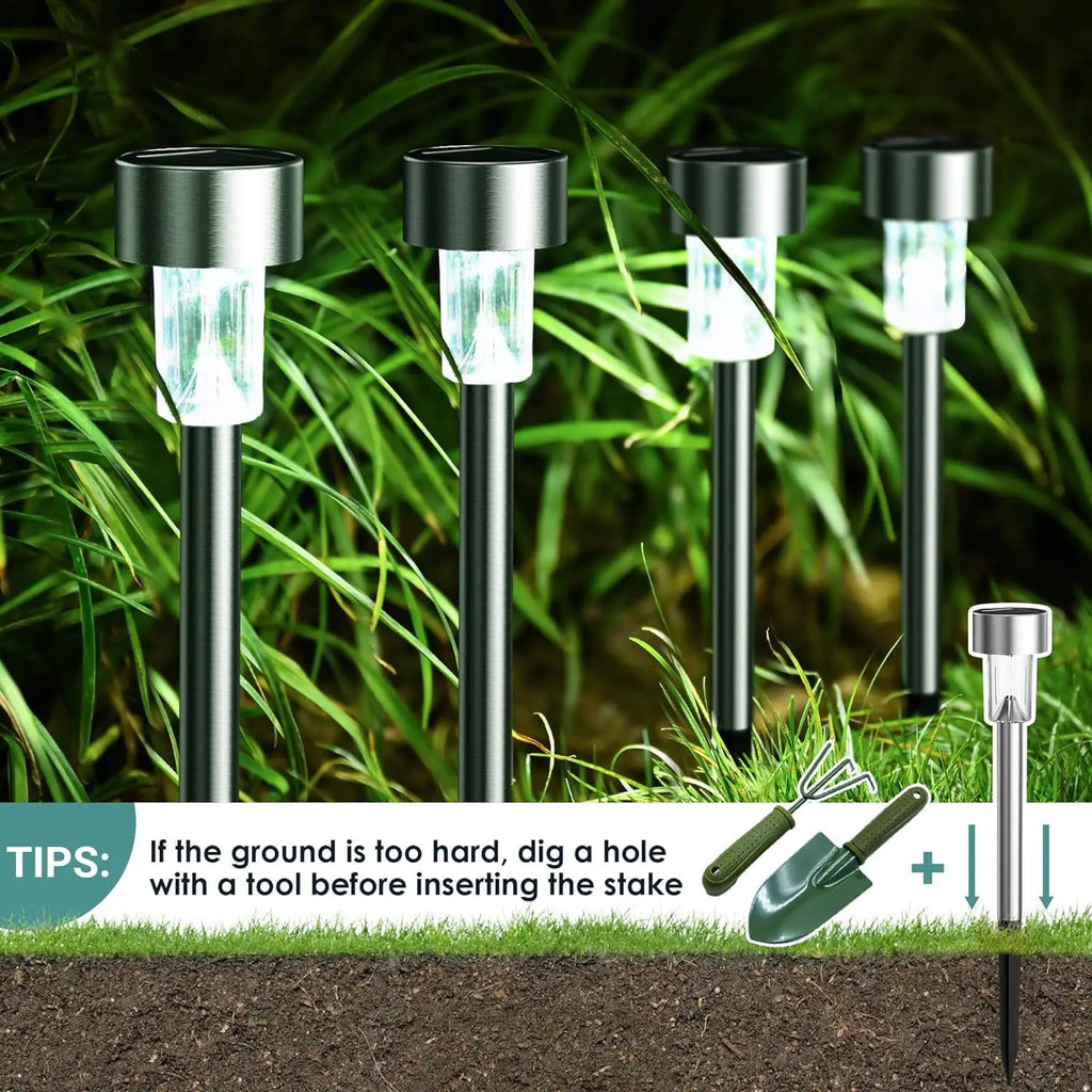 5 Pieces Solar Lights, Stainless Steel/Plastic. LED Bulbs, Waterproof, Outdoor