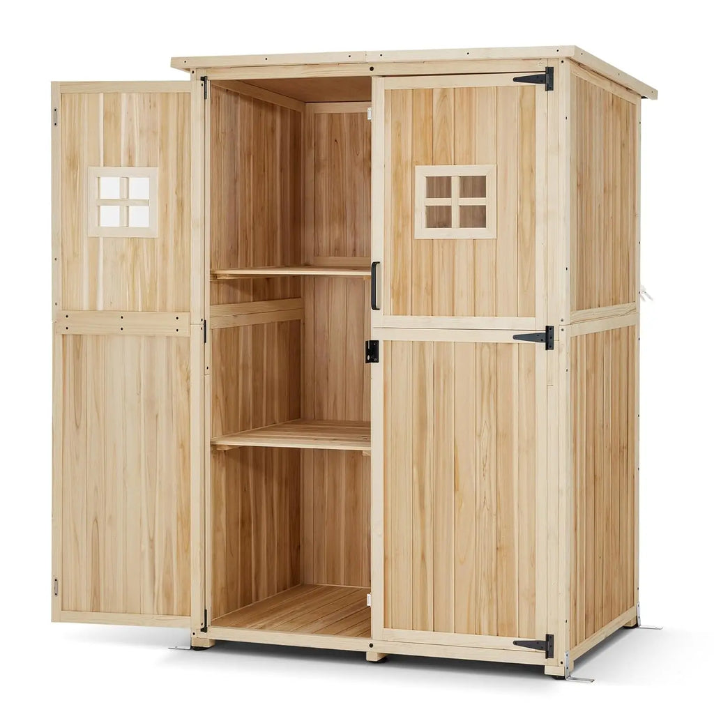 Large Wooden Outdoor Storage Cabinet 2 Shelves Lockable Garden Tool Shed Patio Yard Lawn 1911 Beige,Customized