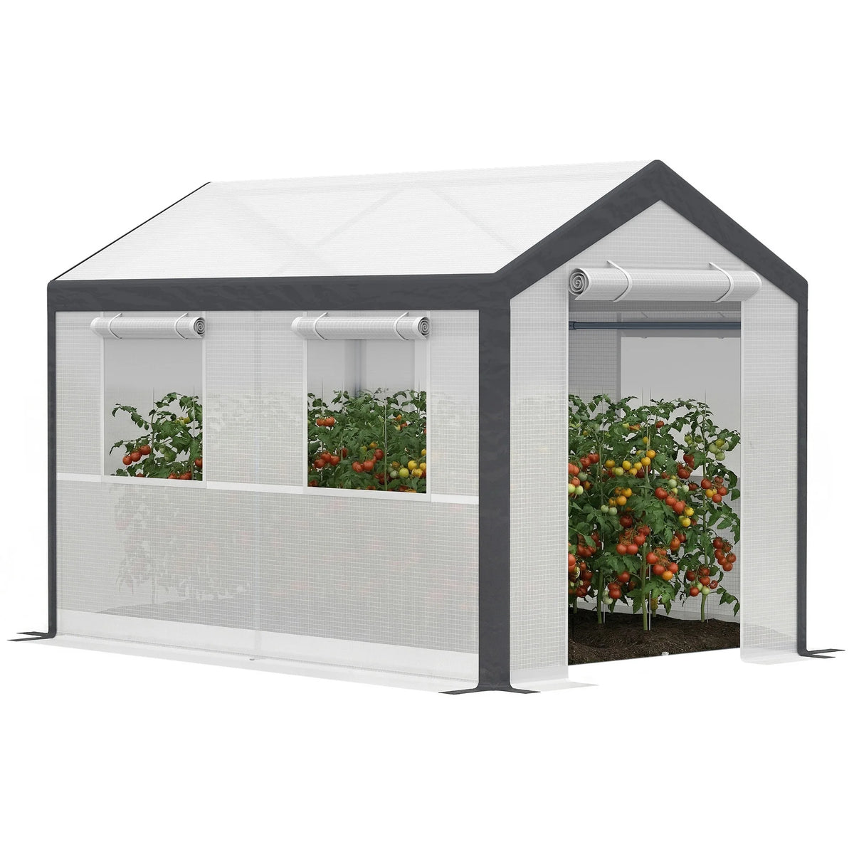 Outsunny 10' X 7' Large Walk-In Garden Greenhouse with Roll-Up Doors, 4 Windows