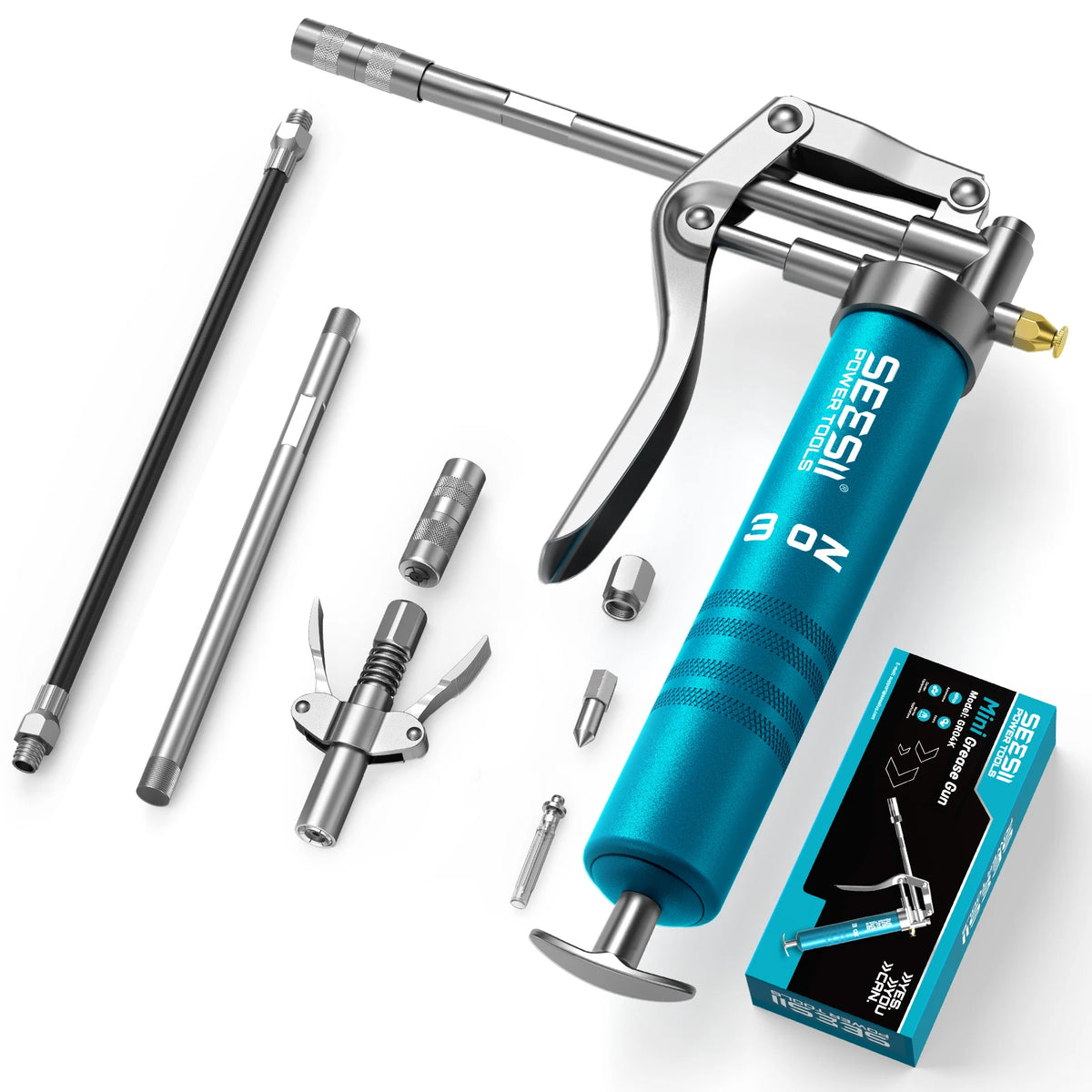 SeeSii Grease Gun 12000PSI 2-in-1 Electric Grease Gun Kit & 4000 PSI Mini Portable Grease Gun Kit Car Oil Pump Oil Change Tool with 2.0Ah Battery Flexible Hose for Automotive Marine Easy Priming Works