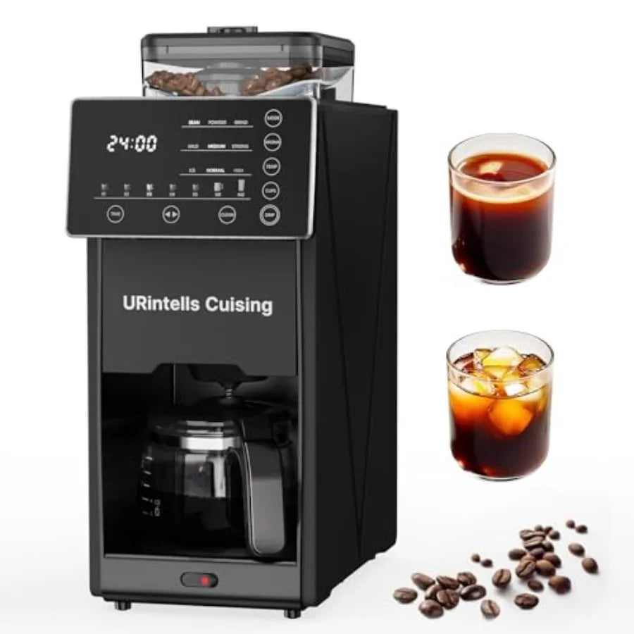 Programmable Coffee Maker with Grinder for Hot and Cold Brew 22 oz Glass Carafe Fully Automatic with Timer and Removable Filter