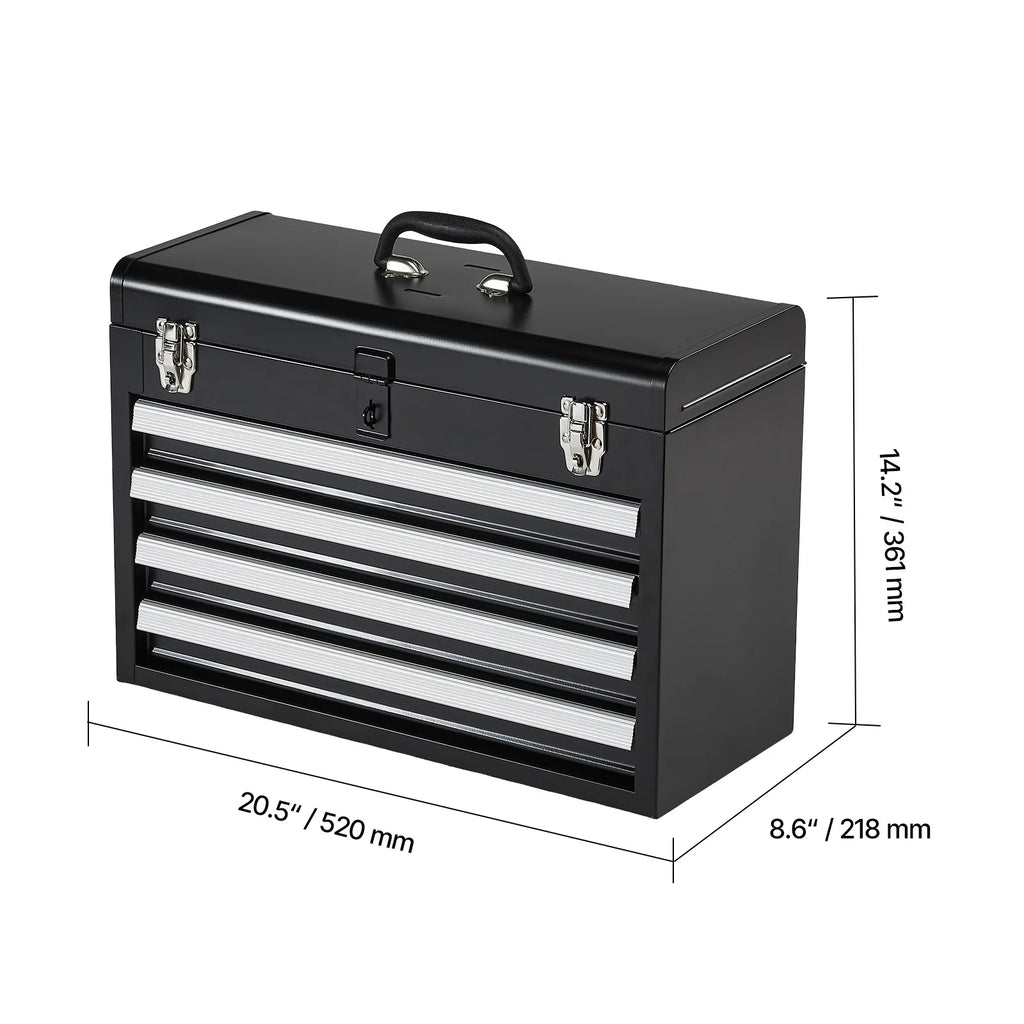 SucceBuy 20.5in Metal Tool Box Portable 4-Drawers, Tool Chest with Drawers, Locking Multi-Function, Tool Organizer for Workshop.