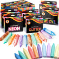 36 Washable Sidewalk Chalk, 6 Packs with Tie-Dye, Glitter & Neon Colors for Kids Outdoor Fun