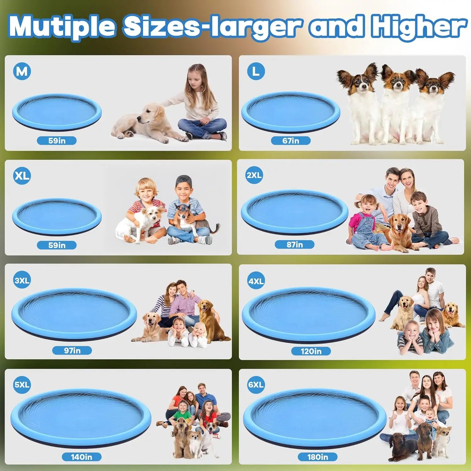 140" Non-Slip Splash Pad for Kids and Dogs, Thicken Sprinkler Pool Summer Outdoor Water Toys, Extra Large Backyard Wading Pool