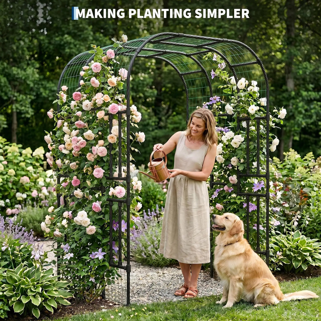 DisherKooker Extra Tall 7.3FT Garden Arch Trellis, PE-Coated Steel Plant Arbor For Cucumbers, Beans, Roses, Outdoor Patio Decor Arbor