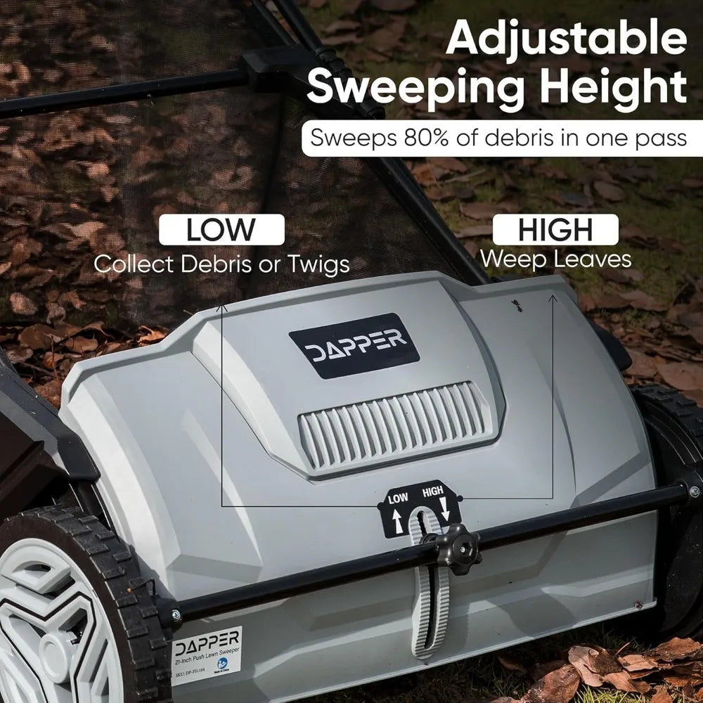Dapper 21-Inch Push Lawn Sweeper Grass Lawn Leaf Cleanup Collector with Large 3.5 Cu. Ft. Hopper Bag for Yard Work
