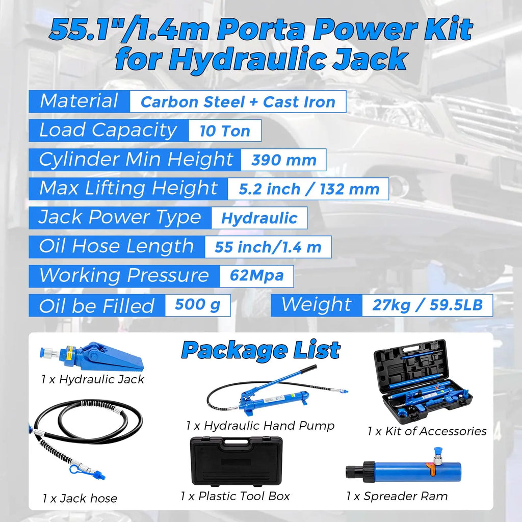 HobbyLane 12 Ton Hydraulic Porta Power Kit 26455 lbs Heavy Duty Frame Repair Jack Set With 4.6ft Hose For Auto Body Car Truck Bending Lift