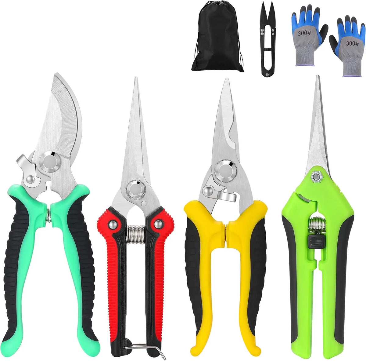 TOPBOOC 5Pcs Garden Pruning Shears Set, Labor-saving for Trimming Branches with Gloves & Storage Bag