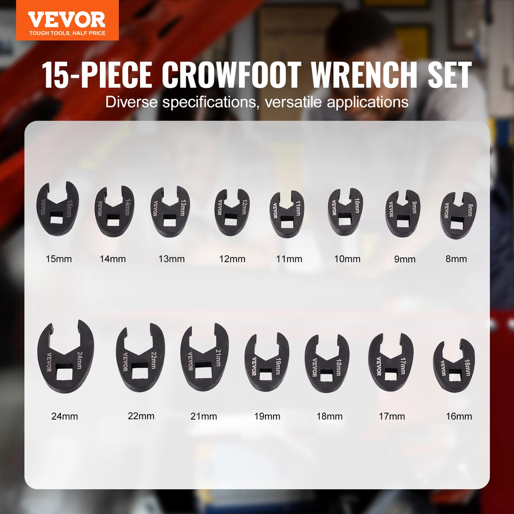 SucceBuy 14/20/24PCs Crowfoot Wrench Set 1/2" 3/8" Drive Crows Foot Wrench Set CR-MO Steel Crowfoot Wrench Set