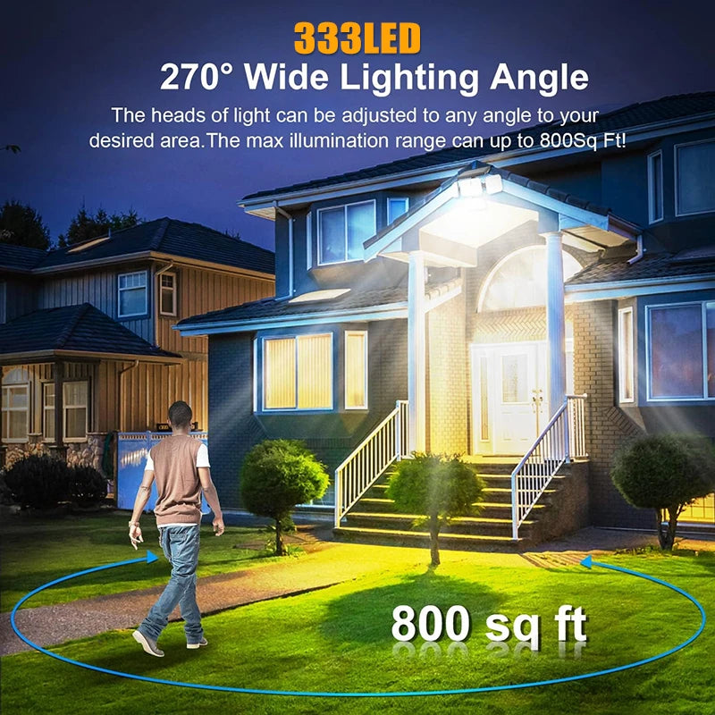 5000LM Outdoor Motion Sensor Lamp 333 LED IP65 Waterproof 4-Head Solar Power Light  Flood Lights 270° Lighting Range Outdoor Indoor Solar Garden Lamp With Adjustable Head Wide Lighting