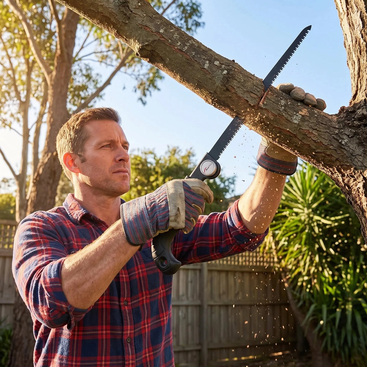 Portable Retractable Garden Pruning Saw, SK85 Steel 3-Sided Sharp Teeth Hand Saw with Leather Cover, Anti-Rust Wood Saw for Tree Trimming, Camping & Outdoor Cutting