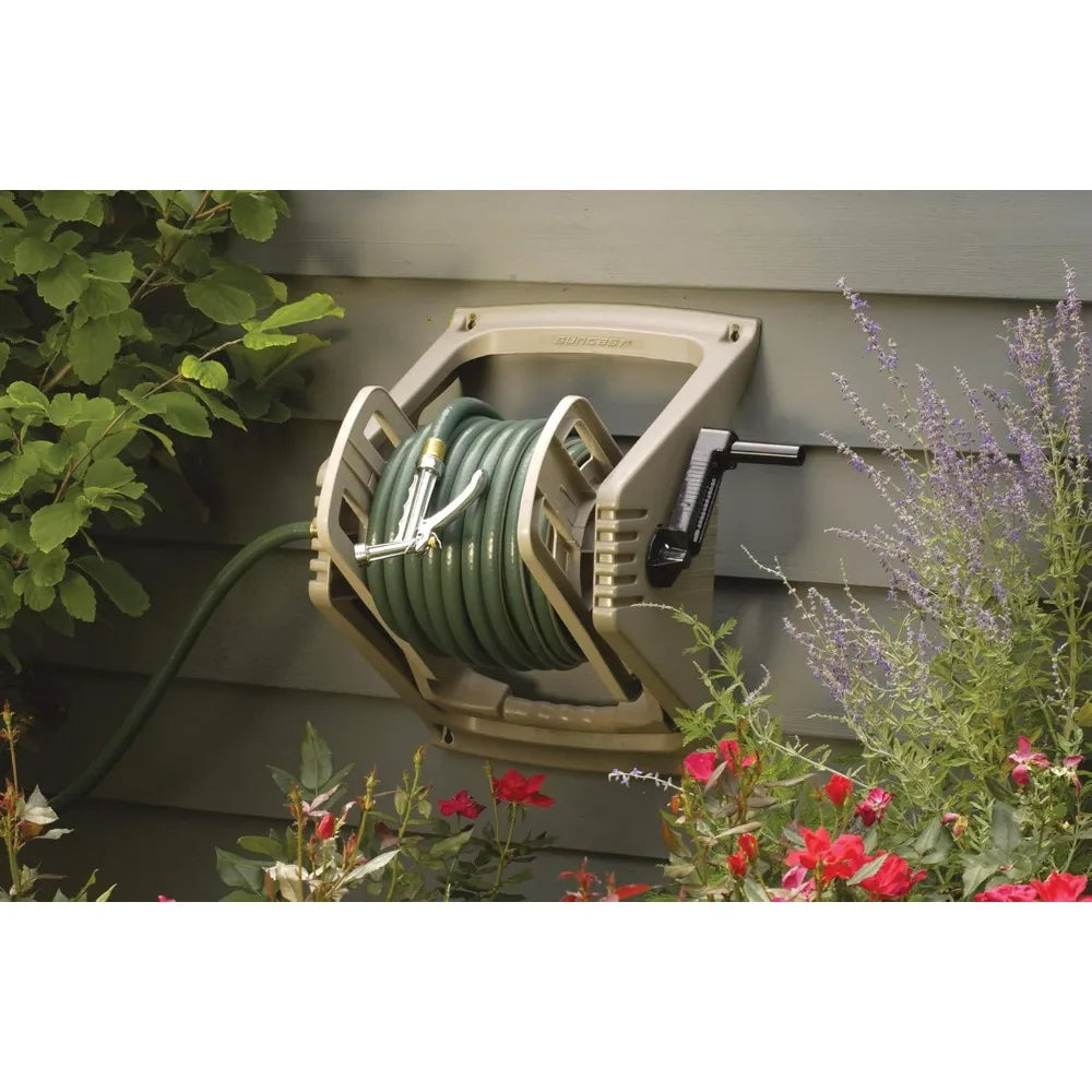 Suncast 100 ft. Portable Wall Mount Garden Hose Reel, Taupe