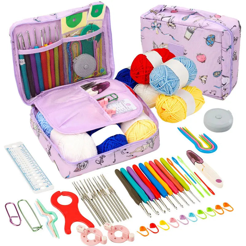 Crochet Kit Beginners, Crochet Hook Set with Crochet Yarn, Portable Set, Travel Crochet Supplies, 58 Pc Crochet Kit
