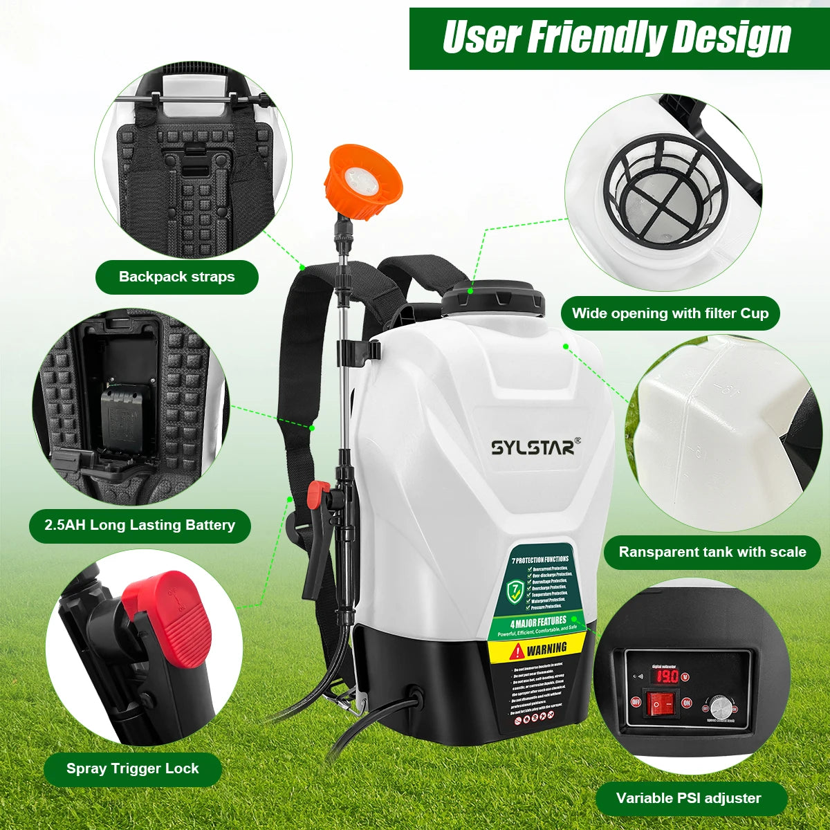 SYLSTAR 4.2 Gallon Backpack Sprayer Cordless, 100 PSI Electric Garden Sprayer Works with Makita 18V Battery, Weed Lawn Yard Sprayer