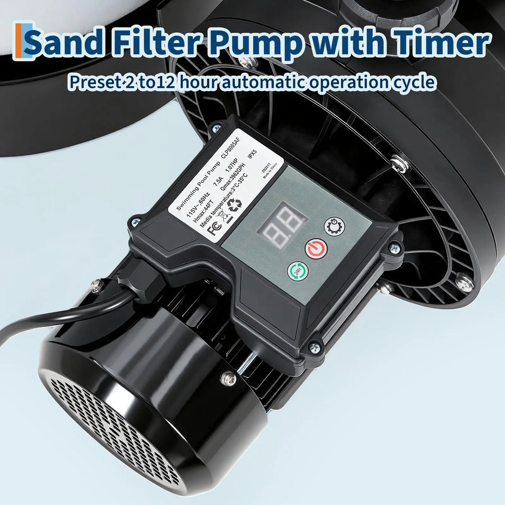 Garvee Above Ground Pool Sand Filter System, 19 Inch 1.5HP 6075 GPH Pump With 7-Way Valve, Timer And Strainer Basket