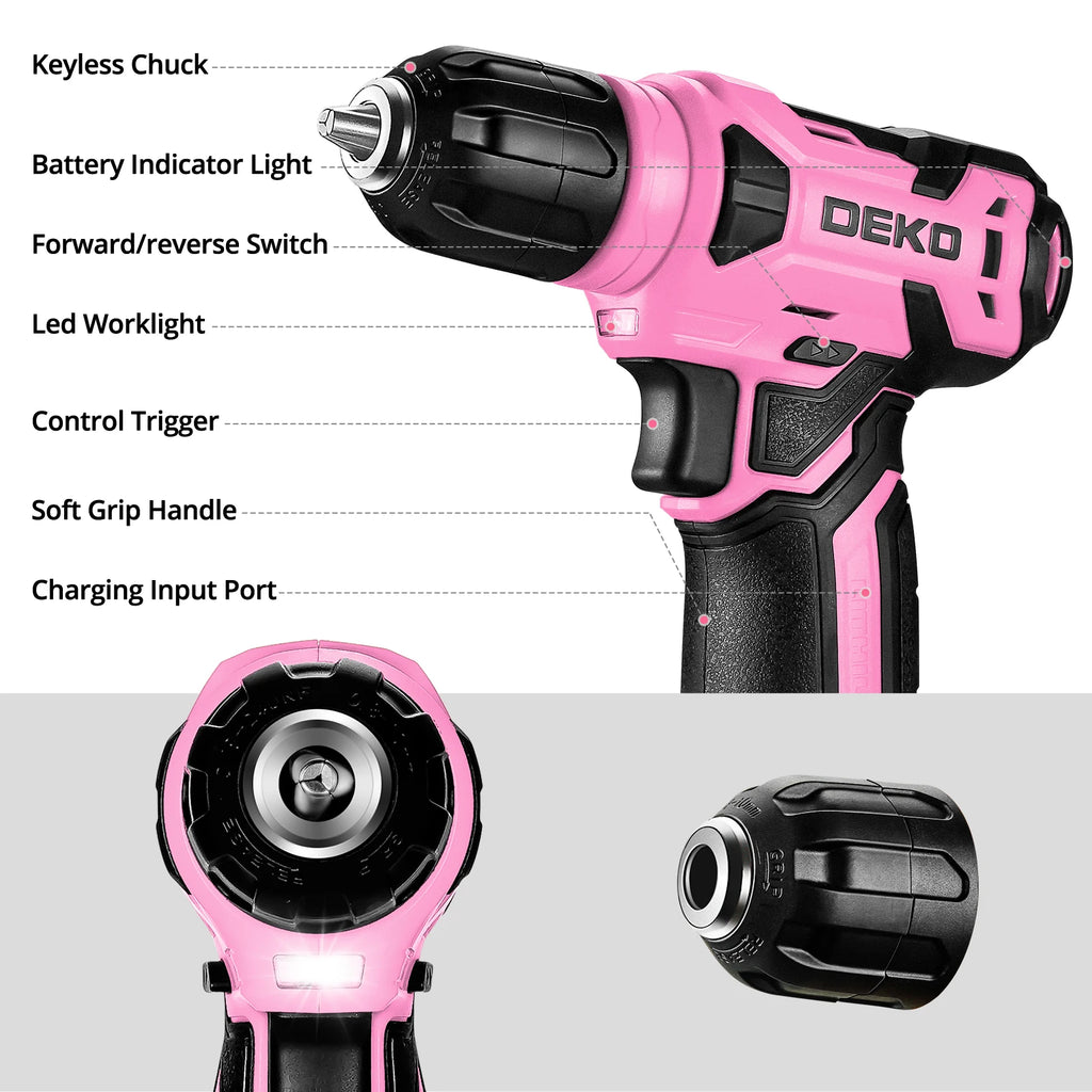 DEKO 126Pcs Power Tool Combo Kits with 8V Cordless Drill,10MM 3/8'' Keyless Chuck,Professional Home Household DIY Hand Tool Kits