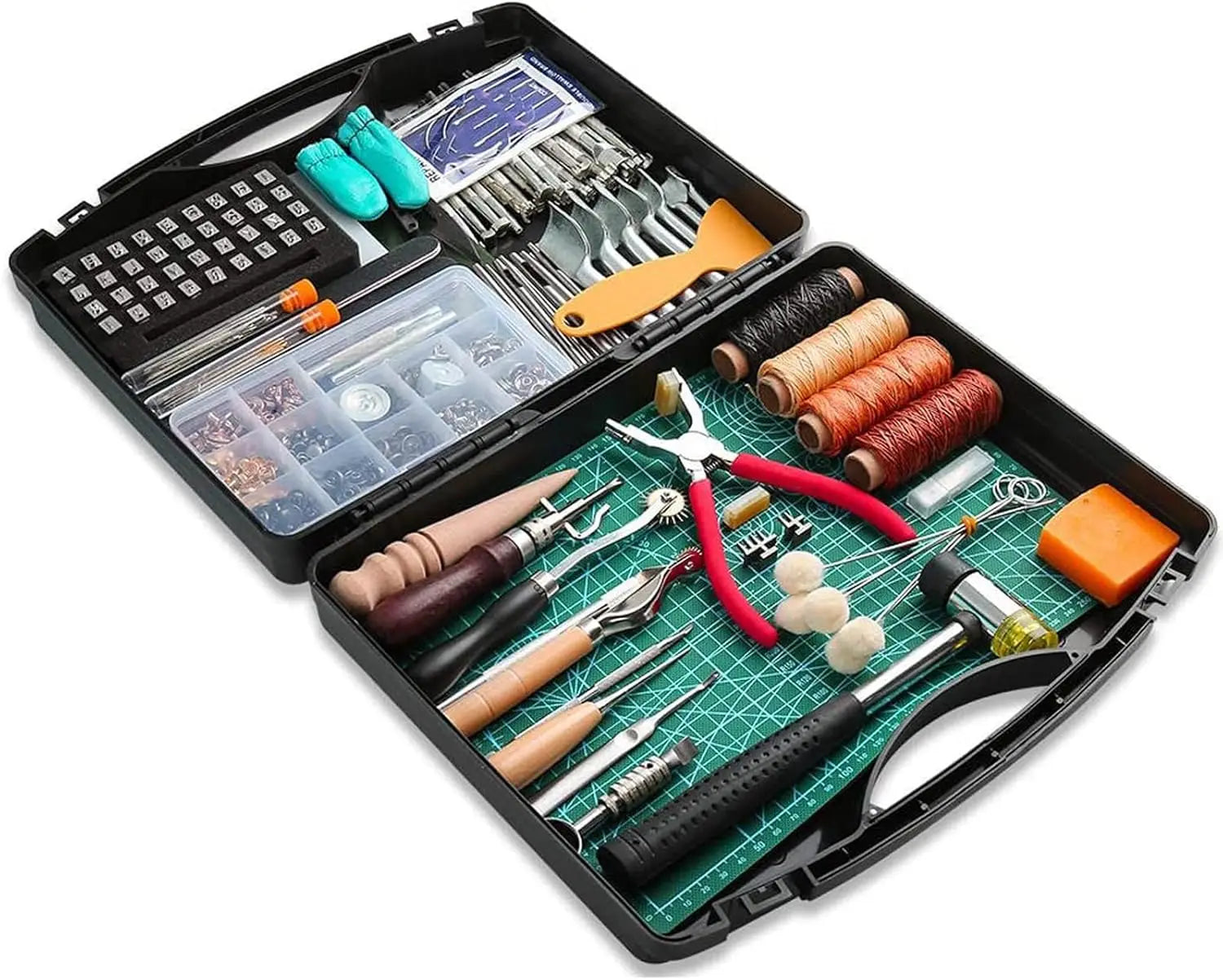 273-Piece Leather Crafting Kit, Leather Working Kit With Toolbox, Cutting Mat, Stamps, and Rivets for DIY Projects