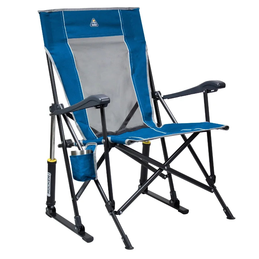 GCI Road Trip Rocker Foldable Rocking Camp Chair Blue