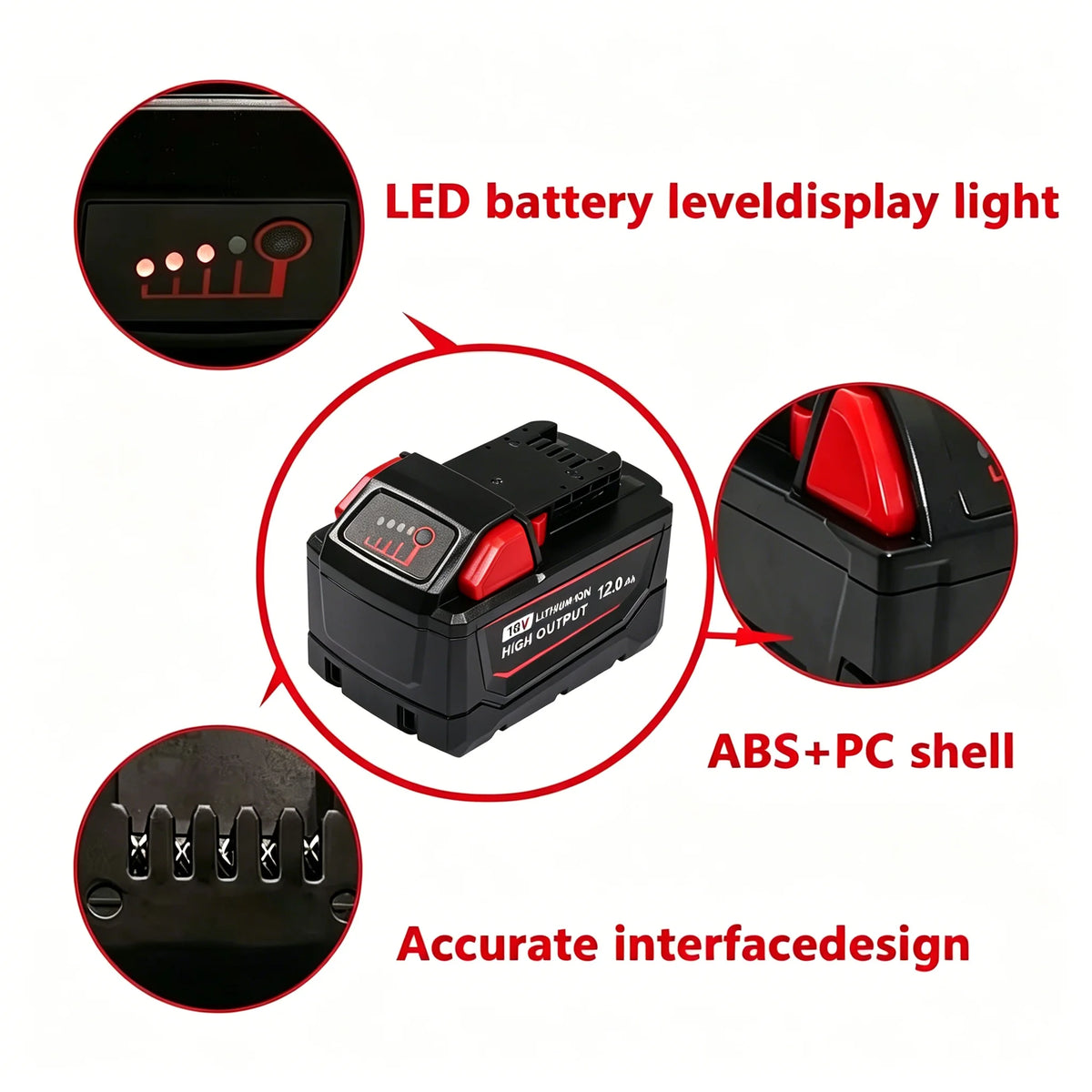 12Ah Replacement Battery Compatible with Milwaukee M18 18V, Lithium Ion Rechargeable Battery, High Capacity Battery Pack