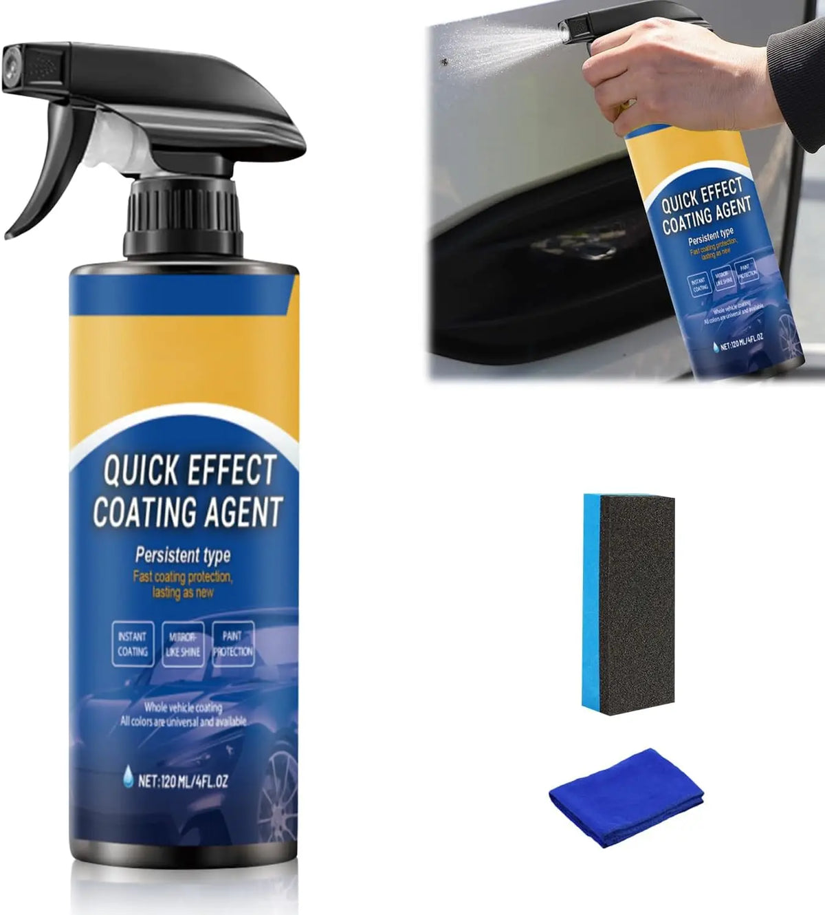 120ML New Car Multifunctional Quick Effect Coating Agent Spray 3 in 1 High Protection Quickly Coat Car Wax Auto Scratch Wax Polish Spray Waterless Wash