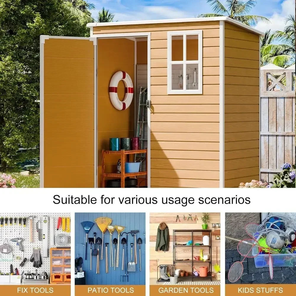 Durable 5x3 Resin Storage Shed with Floor & Windows, Weatherproof Outdoor Kit for Tools and Garden