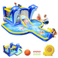 8 in1 Inflatable Slide Water Park Trampoline Bouncing House Outdoor Garden With Dolphin Sprinkler Target Games Water Gun Basketball