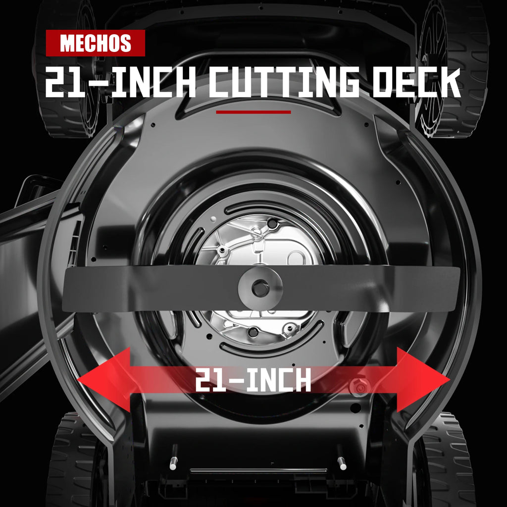 Mechos Gas Powered Push Lawnmower, Self-Propelled Gas Lawnmower, 21-Inch Cutting Deck, 201cc 4-Cycle Engine, 8 Levels Adjustable Cutting Height, 3-in-1 Functions (Bagging, Mulching and Side Discharge)