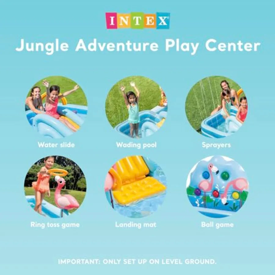 Intex Inflatable Jungle Adventure Play Center for outdoor use PVC material multicolored includes spray pool and 100-pack fun ballz