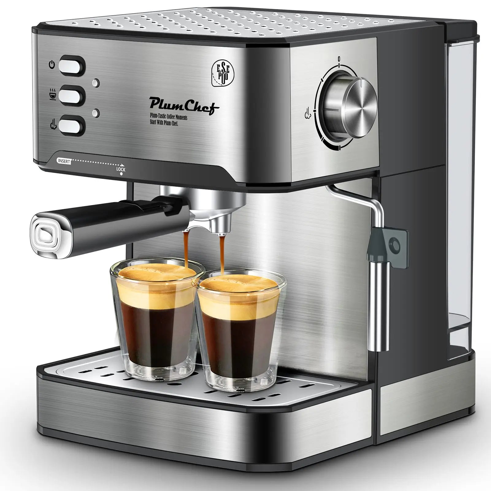 Plum Chef Espresso Machine 20 Bar Professional Compact Homehold Coffee Espresso Maker with Milk Frother Steam Wand 54oz Water Tank Low Noise and Fast Coffee Machine