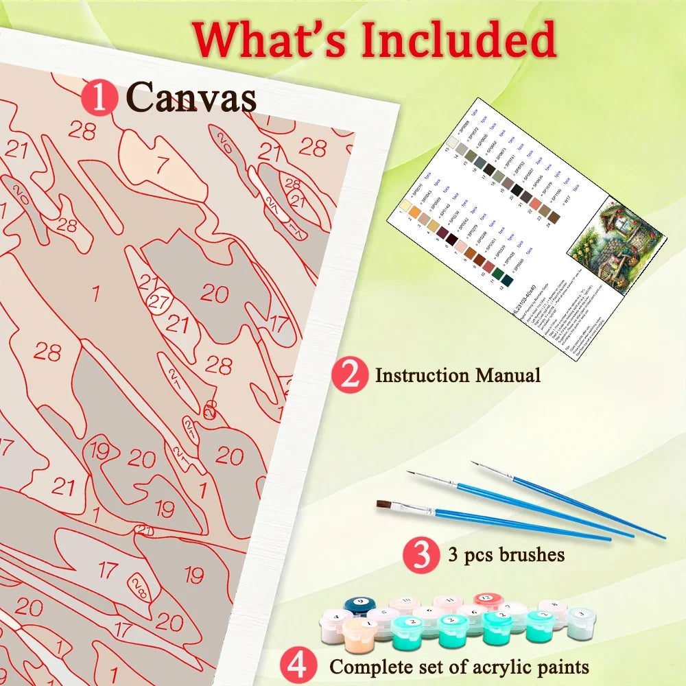 DIY Garden Scenery, Paint By Numbers For Adult, Craft Kit Hand Painted On Canvas,