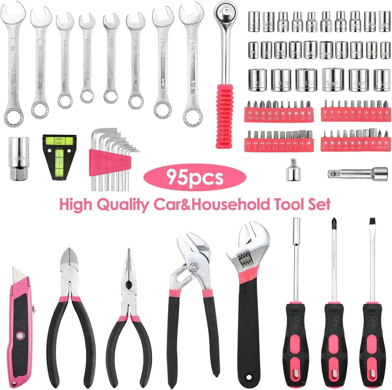 Home Tool Kit Tool Set 95 Pieces Household Hand Tool Kit Auto Repair Tools w/ Portable Toolbox for Homeowner, Diyer, Handyman