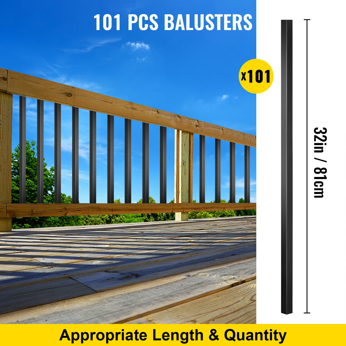 SucceBuy Aluminum Alloy Deck Balusters 101 Pack, Metal Deck Spindles 32-inch